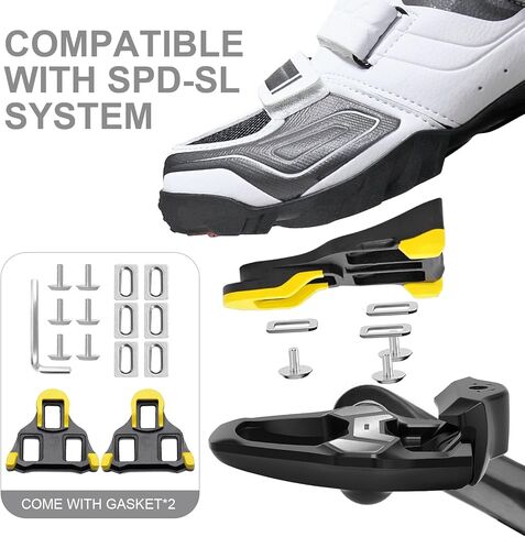 MZYRH Road Bike Pedals,9/16" Lightweight Nylon Clipless Pedals with Cleats Set Compatible with SPD-SL System in Kuwait