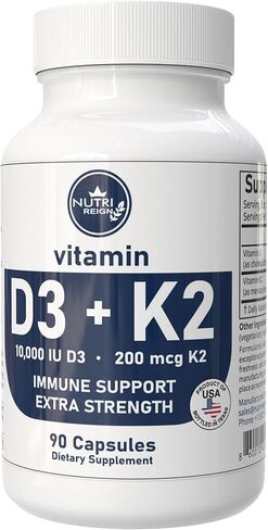 Vitamin D3 + K2, 10,000 IU D3, 200 mcg K2, 90 Capsules in Saudi Arabia