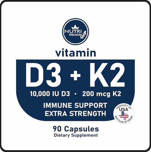 Vitamin D3 + K2, 10,000 IU D3, 200 mcg K2, 90 Capsules in Saudi Arabia