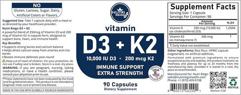 Vitamin D3 + K2, 10,000 IU D3, 200 mcg K2, 90 Capsules in Saudi Arabia