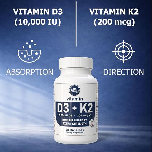 Vitamin D3 + K2, 10,000 IU D3, 200 mcg K2, 90 Capsules in Saudi Arabia