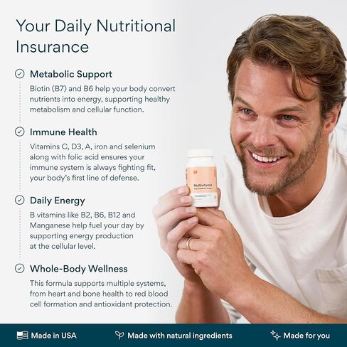 فيتامينات بيترفيت المتعددة للنساء والرجال | فيتامينات متعددة يومية للسيدات مع 13 فيتامينًا أساسيًا، الحديد واليود والكالسيوم والبيوتين | فيتامينات أ، ك2، د3، ج، ب1، ب2، ب3، ب5، ب6، ب7، ب9، ب12 | 60 كبسولة in Kuwait