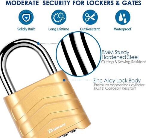 قفل مركب، 4 أرقام قفل معدني عالي التحمل في الهواء الطلق، أقفال من سبائك مقاومة للطقس مع تكبل فولاذي مقوى، أقفال كبيرة عالية الأمان للسقائف والسياج ومشابك البوابة ووحدة التخزين باللون الذهبي in Kuwait