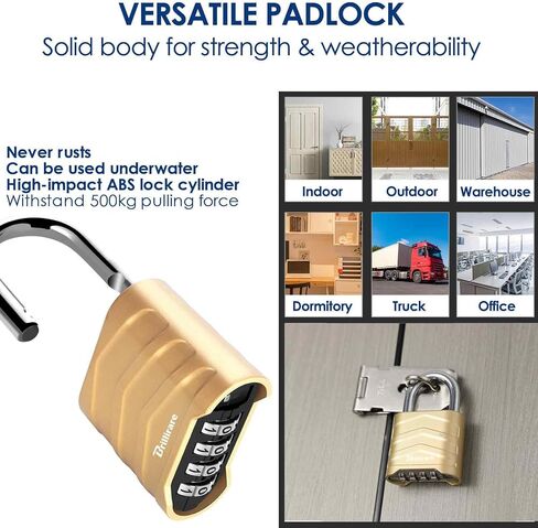 قفل مركب، 4 أرقام قفل معدني عالي التحمل في الهواء الطلق، أقفال من سبائك مقاومة للطقس مع تكبل فولاذي مقوى، أقفال كبيرة عالية الأمان للسقائف والسياج ومشابك البوابة ووحدة التخزين باللون الذهبي in Kuwait