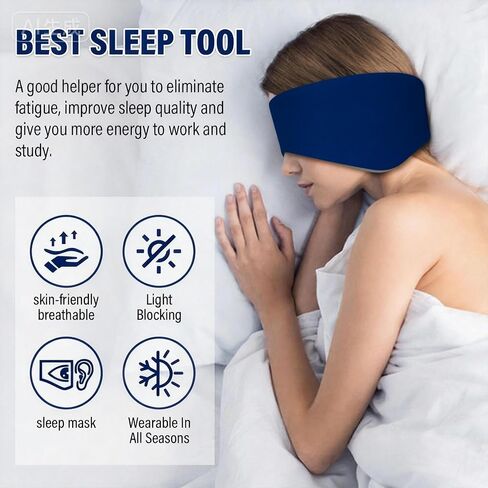 Sleep Mask, Eye Mask for Sleeping with Heads Adjustable, Earmuffs for Sleep for Men & Women, 2 in 1 Ear Mask and Blindfold, Soft Dual-Sided All-Season Eye Cover for Side Sleepers (Blue) in Kuwait