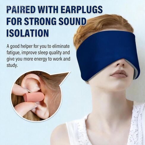 Sleep Mask, Eye Mask for Sleeping with Heads Adjustable, Earmuffs for Sleep for Men & Women, 2 in 1 Ear Mask and Blindfold, Soft Dual-Sided All-Season Eye Cover for Side Sleepers (Blue) in Kuwait