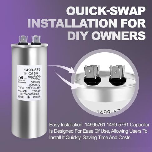 14995761 تشغيل مكثف 60+5 فائق التوهج 370VAC | متوافق مع محرك مكيف الهواء Coleman RV | لأجهزة إزالة الرطوبة والغسالات وغسالات الأطباق | 1499-5761 60 MFD مكثف بدء تشغيل المحرك المستدير in Kuwait