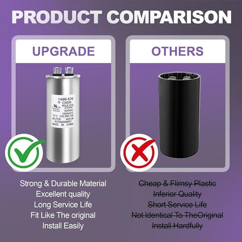 14995761 تشغيل مكثف 60+5 فائق التوهج 370VAC | متوافق مع محرك مكيف الهواء Coleman RV | لأجهزة إزالة الرطوبة والغسالات وغسالات الأطباق | 1499-5761 60 MFD مكثف بدء تشغيل المحرك المستدير in Kuwait