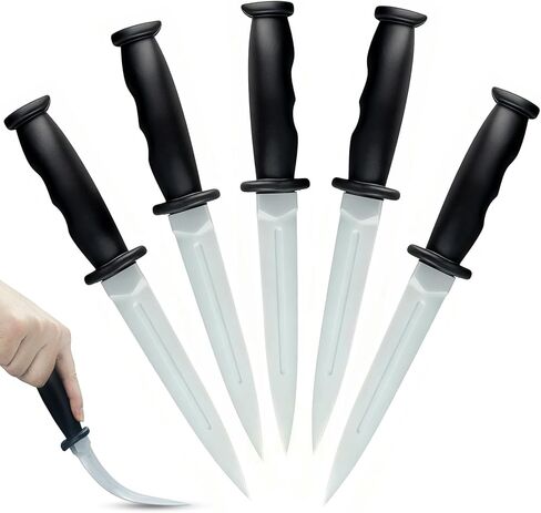 سكين تدريب مطاطي واقعي مقاس 9.8 بوصة - دعامة خنجر آمنة للفنون القتالية والحفلات التنكرية والقتال على المسرح | سكين مزيف مرن للأزياء التنكرية ولعب القتال والتمرين التكتيكي، 5 قطع in Kuwait