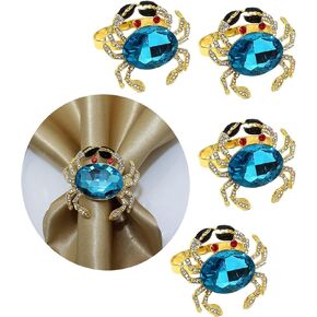 مجموعة من 4 حلقات مناديل سرطان البحر، حلقات مناديل ذهبية حمراء، حامل مناديل لعشاء عطلة العائلة، والولائم الفاخرة وديكورات الزفاف للاستقبال (أزرق السلطعون) in Kuwait