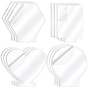 مجموعة أوراق أكريليك شفافة مكونة من 12 قطعة مع 4 أشكال (دائرة، مربع، قلب، سداسي) - فراغات مصبوبة بسمك 4 مم لقاعدة إضاءة LED، النقش بالليزر، الحرف اليدوية، الرسم والديكور المنزلي in Kuwait