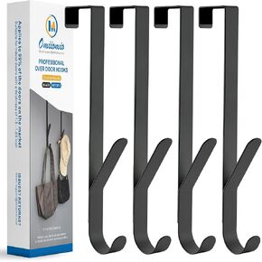 Over The Door Double Hanger Hooks, Metal Twin Hooks Organizer for Hanging Coats, Hats, Robes, Towels - Black - Set of 4 in Kuwait