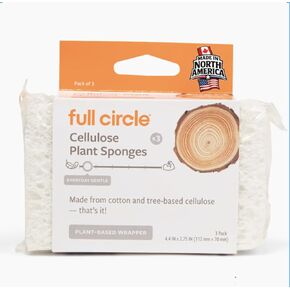 Full Circle Plain Jane, 100% Plant-Based Cellulose Sponges – Pack of 3 – Plastic-Free, Natural Sponge, No Microplastics, Safe for Nonstick Cookware in Saudi Arabia