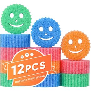 12 إسفنجة تنظيف ملونة مبتسمة، إسفنجة أطباق يمكن التحكم في درجة حرارتها، إسفنجة مطبخ كبيرة للتنظيف، إسفنجة تنظيف متعددة الوظائف للمطبخ والحمام والأرضيات in Kuwait