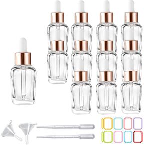 12Pcs 15ml Square Dropper Bottles for Essential Oils, 15ml Square Glass Bottles with Eye Droppers,Tincture Bottles,for Essential Oils,Liquids,perfume Travel (Clear/Rose Gold cap, 15ml) in Kuwait