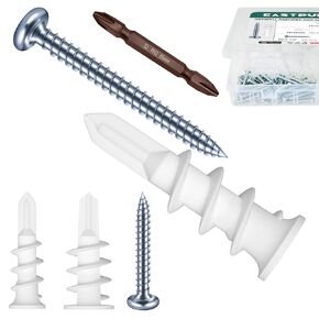 Self Drilling Anchor Screws, 150PCS Dry Wall Anchors and Screws Kit 75pcs Plastic Dry Wall Anchors and 75pcs Truss Pan Head Screw, Wall Hanging Kit in Kuwait
