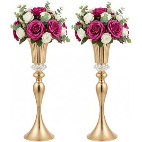 Metal Trumpet Wedding Flower Vases, 22" Tall Elegant Table Centerpiece Vases, Gold Flower Arrangement Stands for Anniversary Ceremony Birthday Party Event Wedding Home Decoration (Gold, 22"-2pcs) in Kuwait