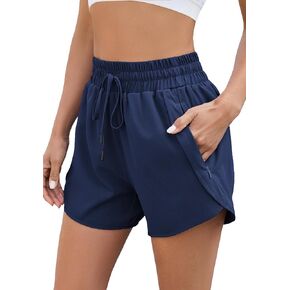 شورت الجري النسائي من Halife مع جيوب بسحاب سريع الجفاف وعالي الخصر للتمارين الرياضية في صالة الألعاب الرياضية in Kuwait