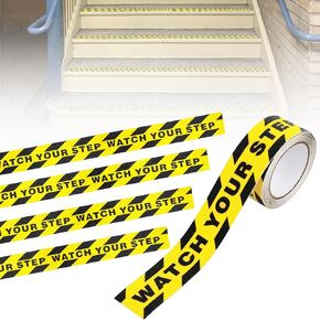 Watch Your Step Floor Decals Stickers for Workplace, Public Areas Black Yellow Hazard Warning Safety Stripe Tape, Anti-Slip, Self-Adhesive, 1 Roll (2" x32.8ft) in Kuwait