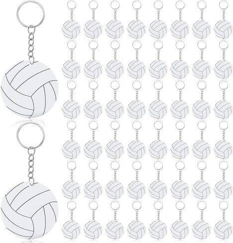 MAQUITA 50 Pcs Large Size Volleyball Keychain Bulk DIY Sublimation Sports Charms Stuff Gifts Keychain for Sport Lovers Ball Lovers, White in Saudi Arabia