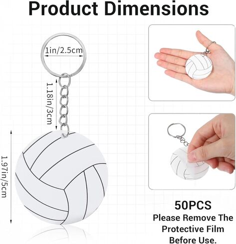 MAQUITA 50 Pcs Large Size Volleyball Keychain Bulk DIY Sublimation Sports Charms Stuff Gifts Keychain for Sport Lovers Ball Lovers, White in Saudi Arabia