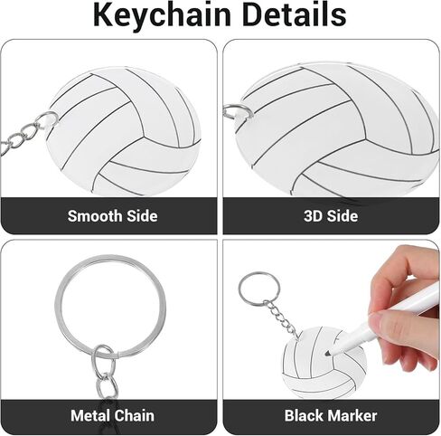 MAQUITA 50 Pcs Large Size Volleyball Keychain Bulk DIY Sublimation Sports Charms Stuff Gifts Keychain for Sport Lovers Ball Lovers, White in Saudi Arabia
