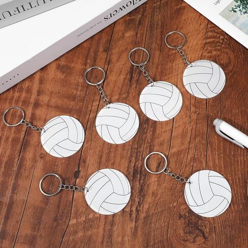 MAQUITA 50 Pcs Large Size Volleyball Keychain Bulk DIY Sublimation Sports Charms Stuff Gifts Keychain for Sport Lovers Ball Lovers, White in Saudi Arabia