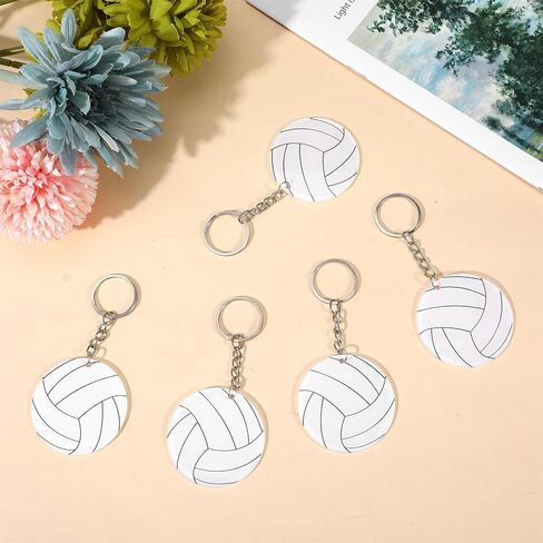 MAQUITA 50 Pcs Large Size Volleyball Keychain Bulk DIY Sublimation Sports Charms Stuff Gifts Keychain for Sport Lovers Ball Lovers, White in Saudi Arabia