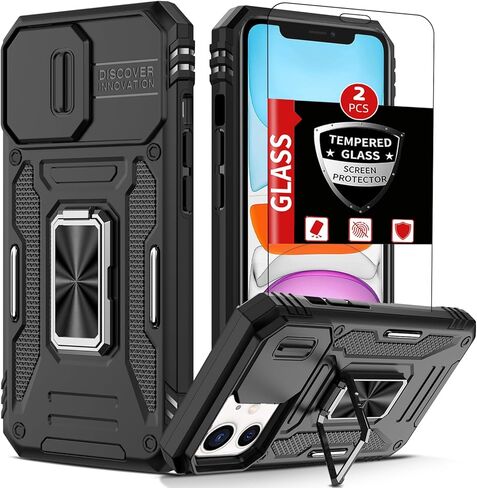 for iPhone 13 Case with 2 Screen Protectors,Built-in Slide Camera Cover,for 13 Case with 360°Rotation Stand Ring,Shockproof Anti-Scratch Military-Grade Drop Heavy Duty Protection Rose Gold in Kuwait