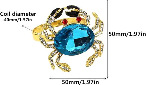 مجموعة من 4 حلقات مناديل سرطان البحر، حلقات مناديل ذهبية حمراء، حامل مناديل لعشاء عطلة العائلة، والولائم الفاخرة وديكورات الزفاف للاستقبال (أزرق السلطعون) in Kuwait