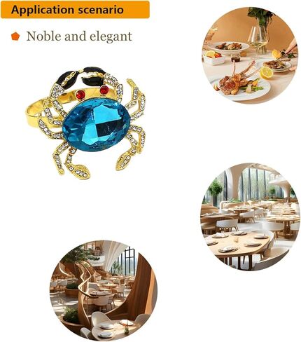 مجموعة من 4 حلقات مناديل سرطان البحر، حلقات مناديل ذهبية حمراء، حامل مناديل لعشاء عطلة العائلة، والولائم الفاخرة وديكورات الزفاف للاستقبال (أزرق السلطعون) in Kuwait