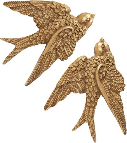 Framendino ، 2 Pack Gold Bird Wall Stompurines 3D Swallow Sculptures Flying Birds Art Sculpture Decoring Decoring لغرفة النوم المنزلية (كبيرة) in Saudi Arabia
