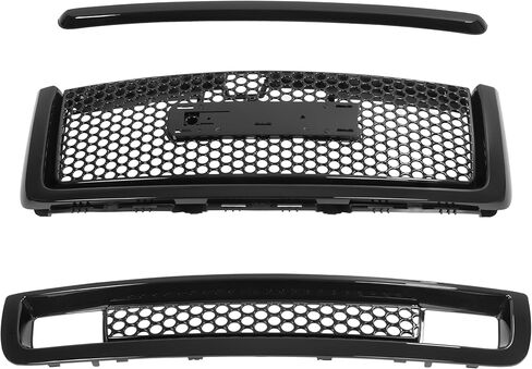 KUAFU Grille 3PCS Compatible with 2007-2013 GMC Sierra 1500 Denali Round Hole Mesh Front Hood Molding Top & Upper & Lower Grill Front Bumper Center Grill Chrome Silvery in Saudi Arabia