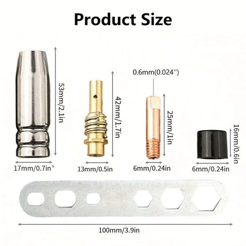 25PCS Welding Accessories Kit for 15AK MB-15 Mig Gas Machine - 0.6mm Contact Tips Nozzles Diffusers Insulators with Wrench in Saudi Arabia