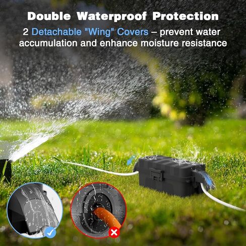 FLEMOON IP55 Outdoor Electrical Box Waterproof with Detachable Awning Covers, 8.3 x 4.1 x 3.7 inch Weatherproof Extension Cord Cover, Easy Installation for Outdoor Plug, Outlet, String Lights, Black in Saudi Arabia