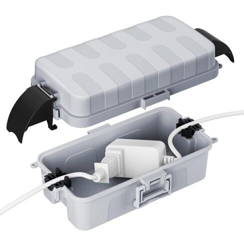 FLEMOON IP55 Outdoor Electrical Box Waterproof with Detachable Awning Covers, 8.3 x 4.1 x 3.7 inch Weatherproof Extension Cord Cover, Easy Installation for Outdoor Plug, Outlet, String Lights, Black in Saudi Arabia