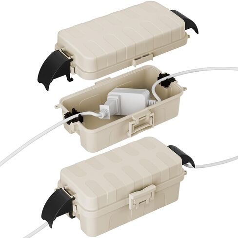 FLEMOON IP55 Outdoor Electrical Box Waterproof with Detachable Awning Covers, 8.3 x 4.1 x 3.7 inch Weatherproof Extension Cord Cover, Easy Installation for Outdoor Plug, Outlet, String Lights, Black in Saudi Arabia