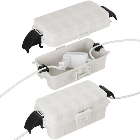 FLEMOON IP55 Outdoor Electrical Box Waterproof with Detachable Awning Covers, 8.3 x 4.1 x 3.7 inch Weatherproof Extension Cord Cover, Easy Installation for Outdoor Plug, Outlet, String Lights, Black in Saudi Arabia