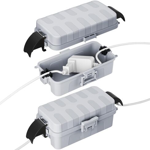 FLEMOON IP55 Outdoor Electrical Box Waterproof with Detachable Awning Covers, 8.3 x 4.1 x 3.7 inch Weatherproof Extension Cord Cover, Easy Installation for Outdoor Plug, Outlet, String Lights, Black in Saudi Arabia