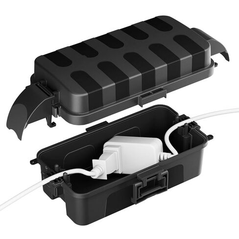 FLEMOON IP55 Outdoor Electrical Box Waterproof with Detachable Awning Covers, 8.3 x 4.1 x 3.7 inch Weatherproof Extension Cord Cover, Easy Installation for Outdoor Plug, Outlet, String Lights, Black in Saudi Arabia