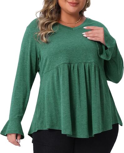 Agnes Orinda Plus Size Long Sleeve Shirts for Women Flared Sleeves Pullover Dressy Casual Peplum Tops in Saudi Arabia
