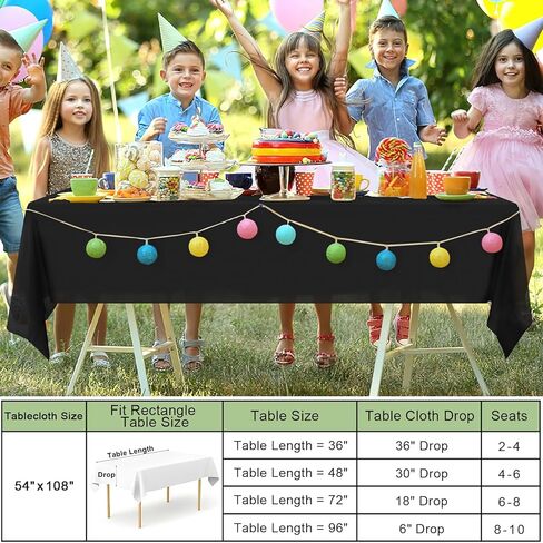 misaya 6 Packs Disposable Plastic Table Cloth, 54 x 108 Inch Waterproof Rectangle Tablecloth, Leakproof & Sturdy Decorative Table Covers for Picnic, Party and Outdoor, Black in Kuwait