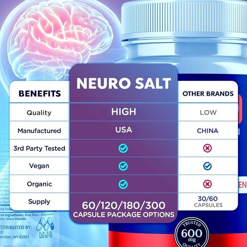 (عبوتان) كبسولات الملح العصبي، حبوب الملح العصبي مع جميع المكونات الطبيعية، كبسولات الملح العصبي المتقدمة تركيبة مكملة للصحة والعافية بشكل عام مع فيتامينات متعددة القوة القصوى (120 كبسولة) in Kuwait
