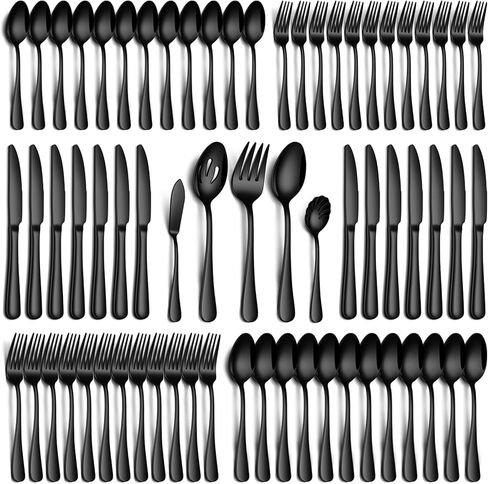 PHILIPALA 20 Piece Black Silverware Set, Stainless Steel Flatware Set for 4 Food Grade Cutlery Utensil Set Include Knife Fork Spoon Mirror Polished Dishwasher Safe in Saudi Arabia