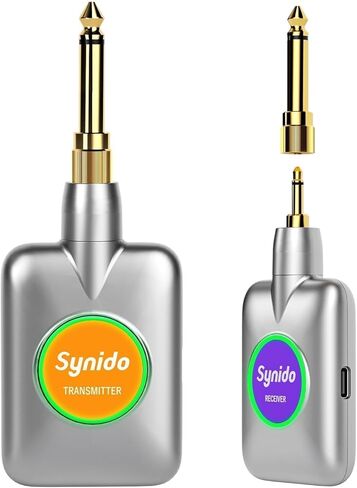 Synido 5.8GHz Wireless Guitar System USB-C, Cordless Guitar Transmitter Receiver, 8 Channels 5ms Low Latency, 100ft Range, 1/4 & 3.5mm Jack for Guitar/Bass/Drum/Keyboard/DJ/Amp Instrument, SW100 in Kuwait