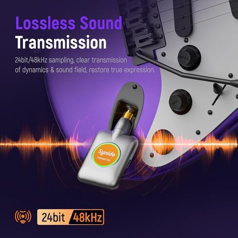 Synido 5.8GHz Wireless Guitar System USB-C, Cordless Guitar Transmitter Receiver, 8 Channels 5ms Low Latency, 100ft Range, 1/4 & 3.5mm Jack for Guitar/Bass/Drum/Keyboard/DJ/Amp Instrument, SW100 in Kuwait