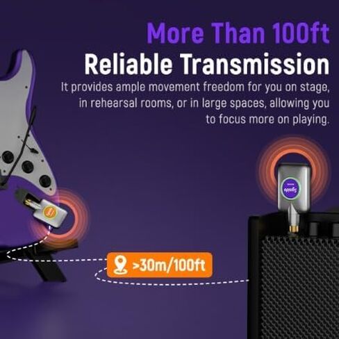 Synido 5.8GHz Wireless Guitar System USB-C, Cordless Guitar Transmitter Receiver, 8 Channels 5ms Low Latency, 100ft Range, 1/4 & 3.5mm Jack for Guitar/Bass/Drum/Keyboard/DJ/Amp Instrument, SW100 in Kuwait