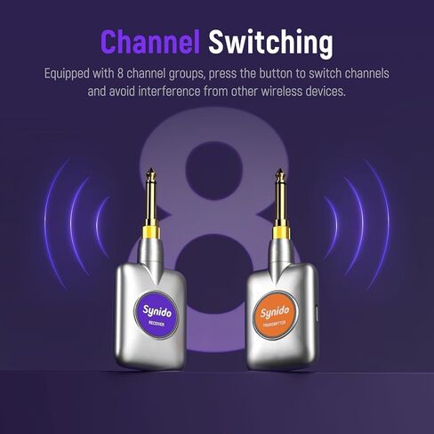 Synido 5.8GHz Wireless Guitar System USB-C, Cordless Guitar Transmitter Receiver, 8 Channels 5ms Low Latency, 100ft Range, 1/4 & 3.5mm Jack for Guitar/Bass/Drum/Keyboard/DJ/Amp Instrument, SW100 in Kuwait