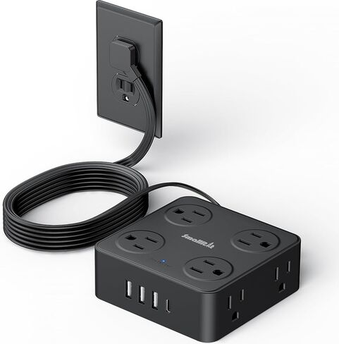 شريط طاقة بطول 6.5 قدم مع واقي من زيادة التيار، و8 منافذ و4 منافذ USB، ومحطة شحن مسطحة للمكتب المنزلي وأساسيات السكن الجامعي، أبيض in Kuwait