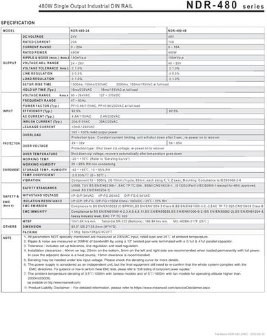 NDR-480-48 480W Industrial Single Output Switching Power Supply 48VDC 10A Switching Power Supply in Kuwait